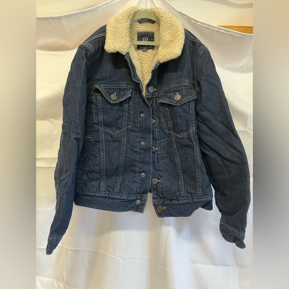 GAP Blue and Cream Jean Jacket with Sherpa Lining - Picture 1 of 10